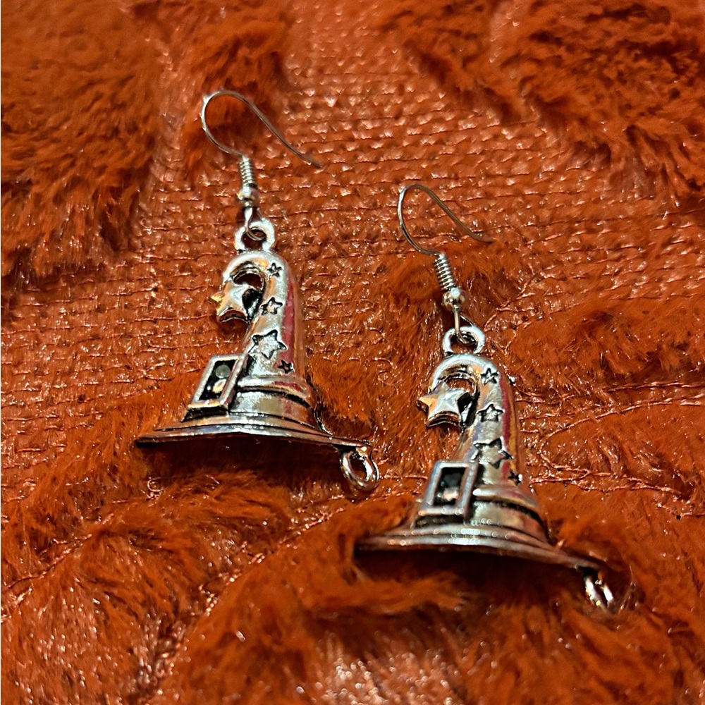 Silver Wizard Hat Earrings